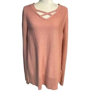 Relativity Metallic PinkCriss Cross Long‎ Sleeve Pullover Sweater Women's Medium
